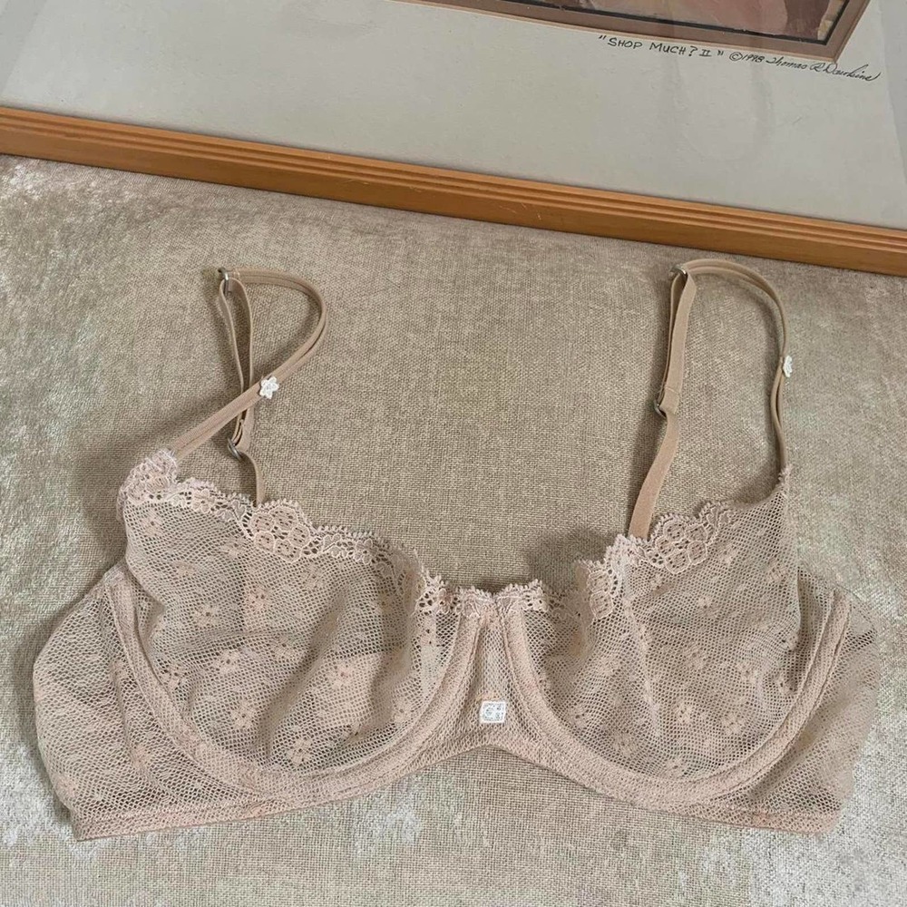 Y2k Gilly Hicks Nude Mesh Floral Underwire Bra Size 34C